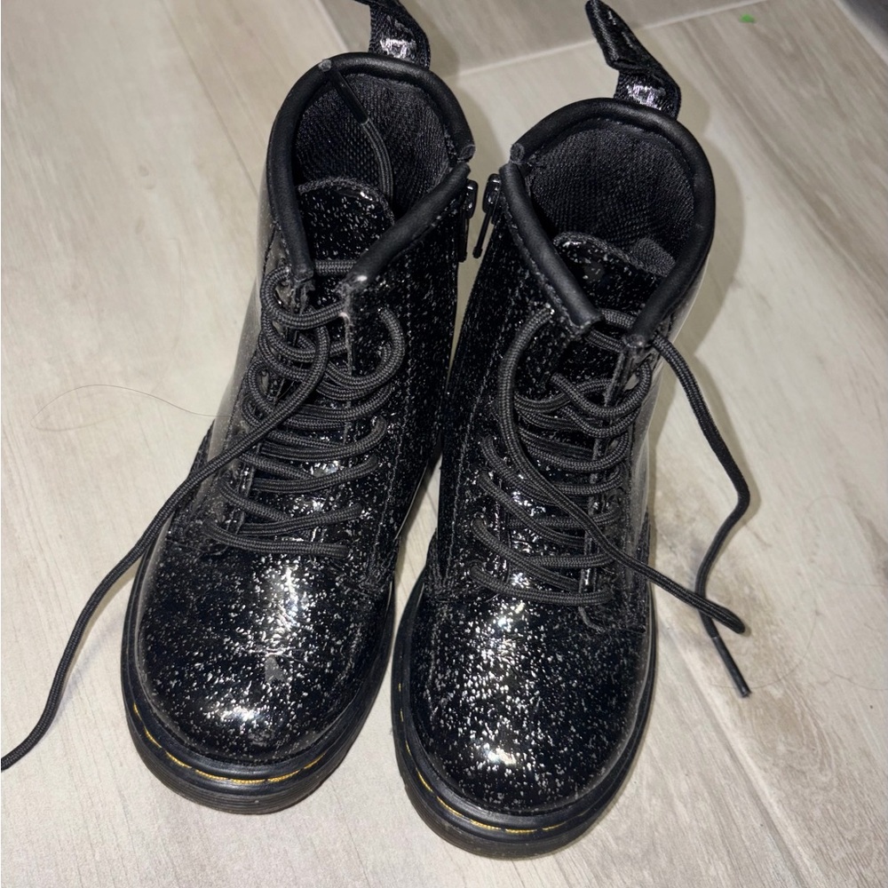 Dr. Martens Kids Black Glitter Lace-Up Combat Boots